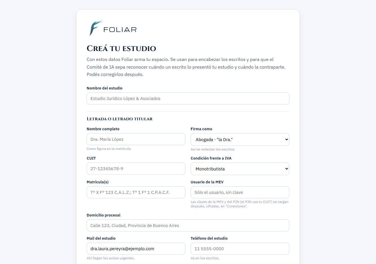 La pantalla "Creá tu estudio"